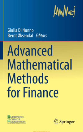 Advanced Mathematical Methods for Finance By Giulia Di Nunno and Bernt Oksendal