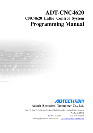 ADT CNC 4620 Lathe Control System Programming Manual
