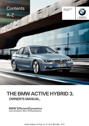BMW 3 Series Active Hybrid 2015 Owner’s Manual