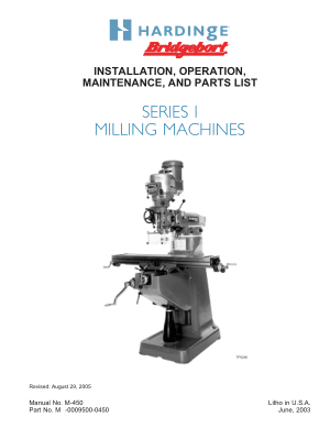 Installation, Operation, Maintenance and Parts List Series I Milling Machines