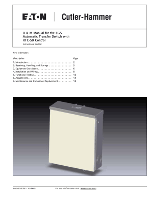 O and M Manual for the EGS Automatic Transfer Switch with RTC 50 Control Instructional Booklet