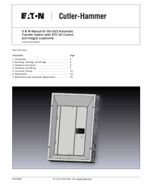 O and M Manual for the EGS Automatic Transfer Switch with RTC-50 Control and Integral Load center Instructional Booklet