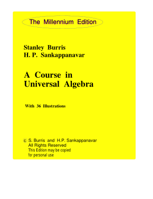 A Course in Universal Algebra by S Burris and H P Sankappanavar