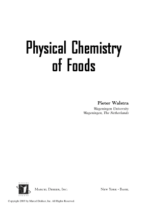 Physical Chemistry of Foods By Pieter Walstra